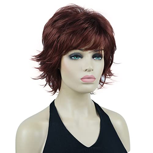 Lydell Short Layered Shaggy Wavy Full Synthetic Wigs (131 Burgundy Red) - Image 2