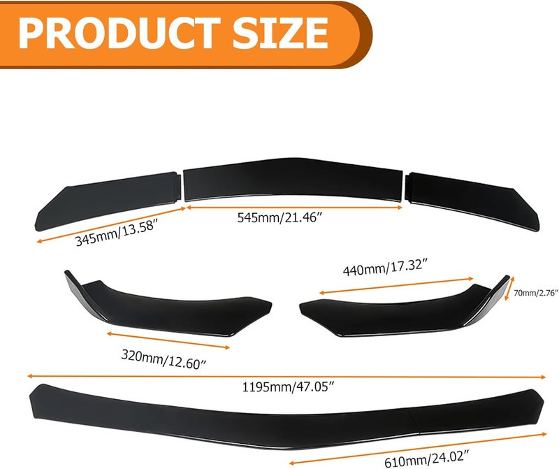 5-Section Universal Front Bumper Lip Spoiler, Carbon Fiber Look ABS Splitter for Sedan Coupe Hatchback, 56-72 Inch Adjustable Body Kit - Image 2