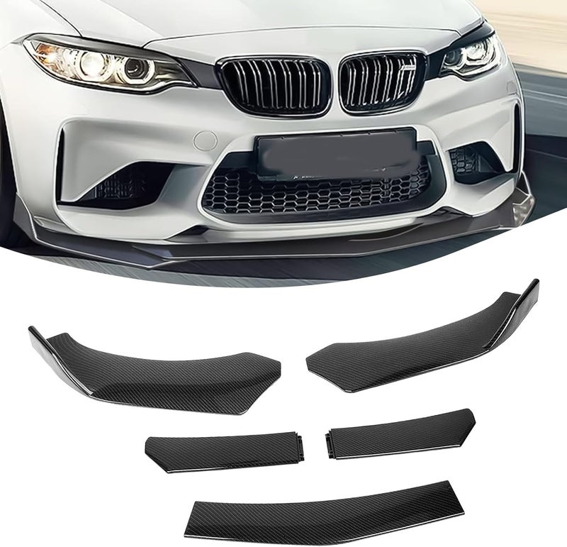 5-Section Universal Front Bumper Lip Spoiler, Carbon Fiber Look ABS Splitter for Sedan Coupe Hatchback, 56-72 Inch Adjustable Body Kit - Image 1