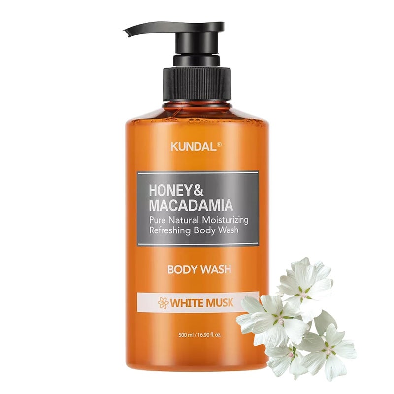 KUNDAL Nature Honey & Macadamia Natural Moisturizing Body Wash Deep Nourishment, Natural Extracts Blend, 10,000 ppm Honey, Safe for All Ages, Soft & Smooth Skin 16.9 fl oz (Pack of 1) (White Musk) - Image 1