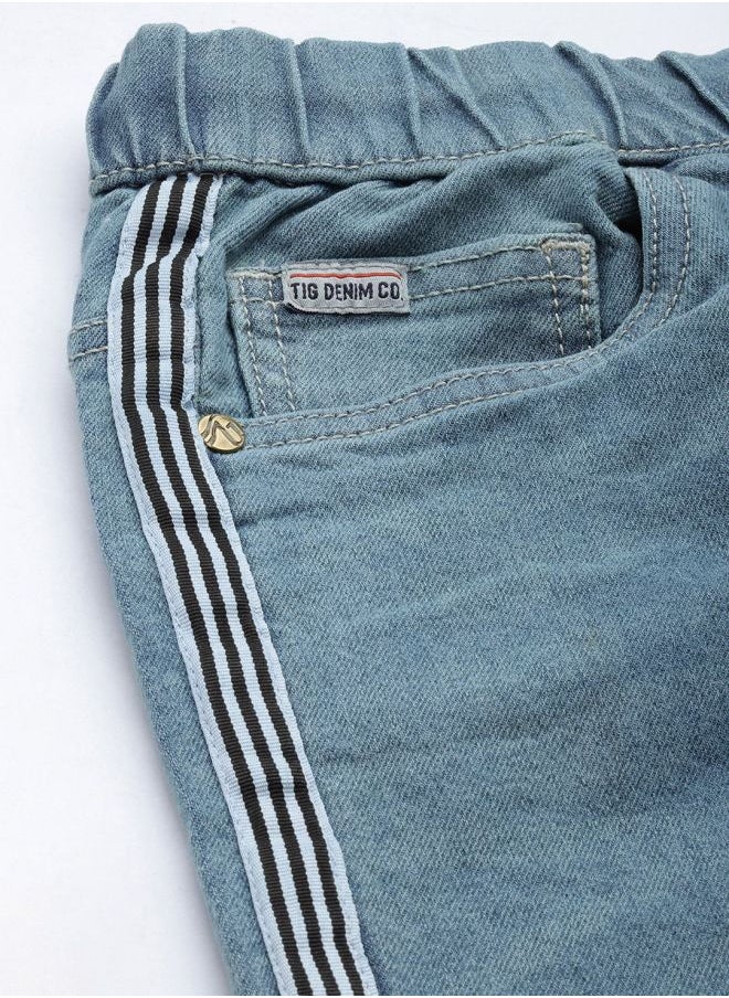 The Indian Garage Co Men Slim Fit Solid Mid-Rise Stretchable Denim Joggers  - Image 4