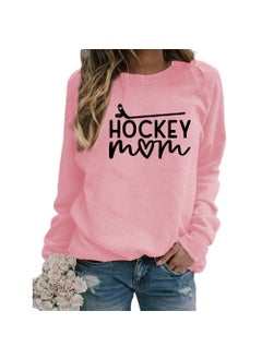 Hockey Mom Printed Crewneck Sweatshirt Oversized Pink (black font)
