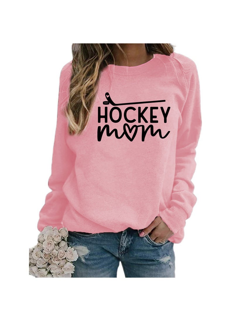 Generic - Hockey Mom Printed Crewneck Sweatshirt Oversized Pink (black font) - Image 1