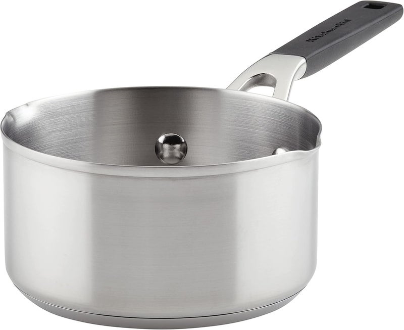 KitchenAid 71018 Stainless Steel Saucepan with Pour Spouts, 1 Quart - Brushed Stainless Steel - Image 1