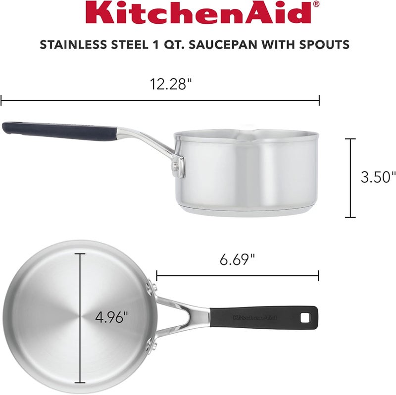 KitchenAid 71018 Stainless Steel Saucepan with Pour Spouts, 1 Quart - Brushed Stainless Steel - Image 2