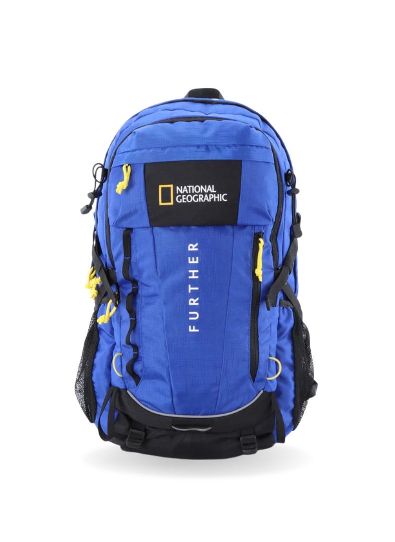 NATIONAL GEOGRAPHIC National Geographic Destination 40L Backpack Royal Blue, Durable Water Resistant Polyester Secure RFID Pocket Lightweight Bag With Raincover, 2 Side Waist Belt Protection For Men Women Trekking Hiking Camping Outdoor Travel  - Image 1