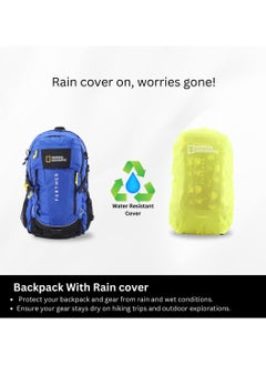 NATIONAL GEOGRAPHIC National Geographic Destination 40L Backpack Royal Blue, Durable Water Resistant Polyester Secure RFID Pocket Lightweight Bag With Raincover, 2 Side Waist Belt Protection For Men Women Trekking Hiking Camping Outdoor Travel  - Image 3