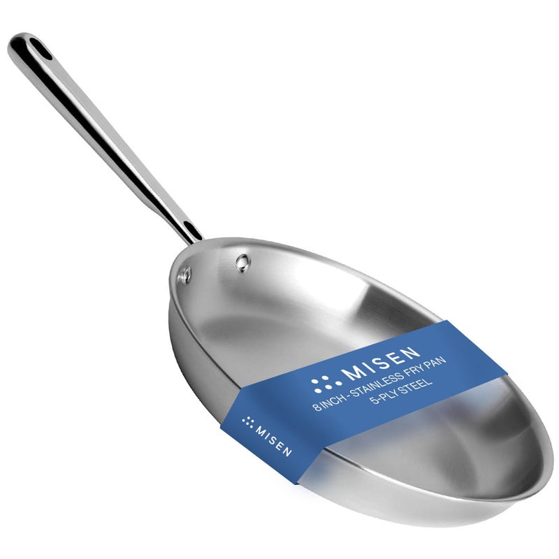 Misen 5Ply Stainless Steel 8 Frying Pan Professional Cookware for Induction Gas and Electric Dishwasher Safe Oven Safe to 800F Durable Versatile Even Heating