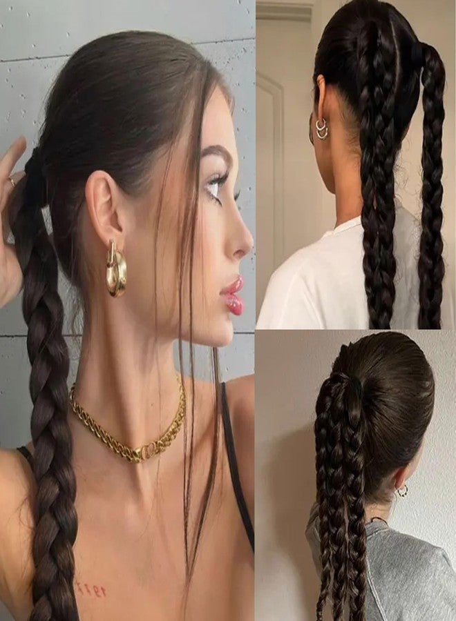 RUSTAMM 2Pcs Braided Ponytail Extensions with Hair Ties Soft Synthetic Hair Pieces for Women Girls Daily Wear 16 Inch （ Natural black） - Image 3