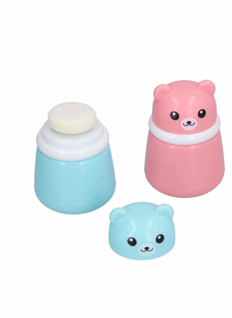 Y&D Cartoon Bear Powder Puff Box, 2 Pcs Convenient No Irritation Durable Fine Portable Case for Home Travel (Blue + Pink)  - Image 1