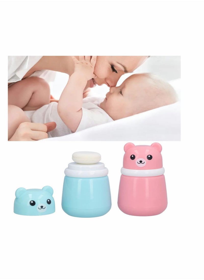 Y&D Cartoon Bear Powder Puff Box, 2 Pcs Convenient No Irritation Durable Fine Portable Case for Home Travel (Blue + Pink)  - Image 5