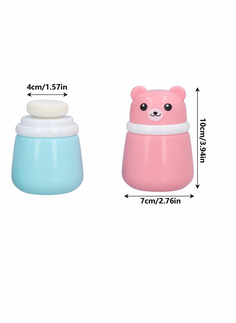 Y&D Cartoon Bear Powder Puff Box, 2 Pcs Convenient No Irritation Durable Fine Portable Case for Home Travel (Blue + Pink)  - Image 2