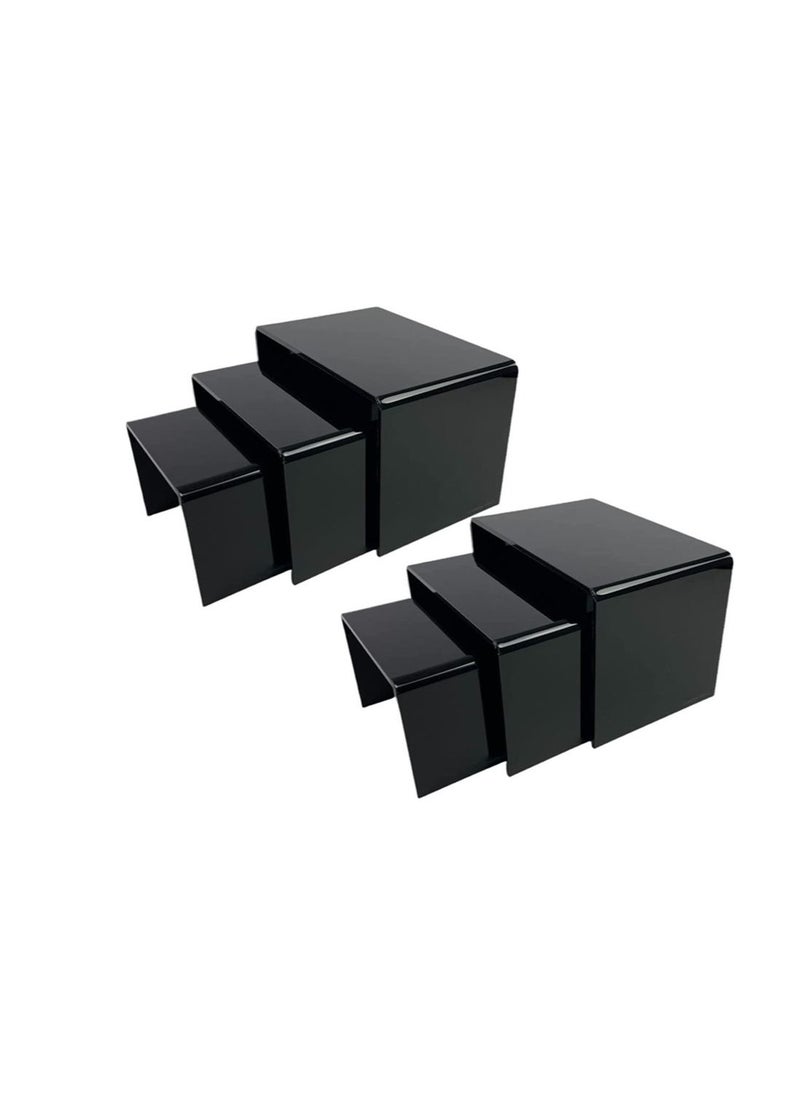 CREATIVE PLANET Black Acrylic Display Riser - Heavy Duty Stand for Figurines, Pastry, Cake, Dessert - Table Decorations - Pack of 2 (Square - 3", 4", 5")