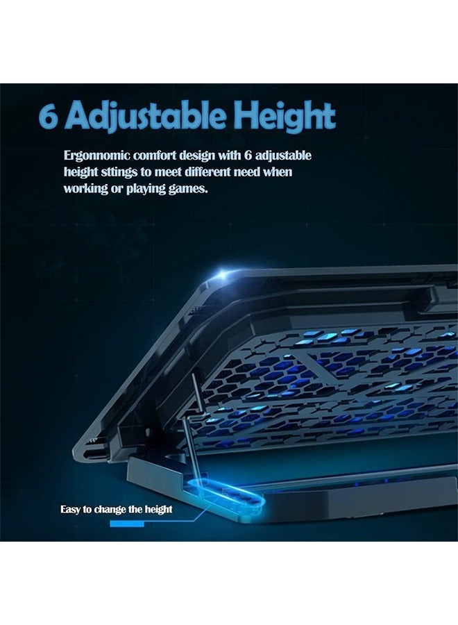 Laptop Cooling Pad, Laptop Cooler Stand with 6 Quiet Cooling Fans and 6 Height Adjustable Dual USB Powered Gaming Laptop Cooling Stand for 12-17 Inch Laptop Computer - Image 5