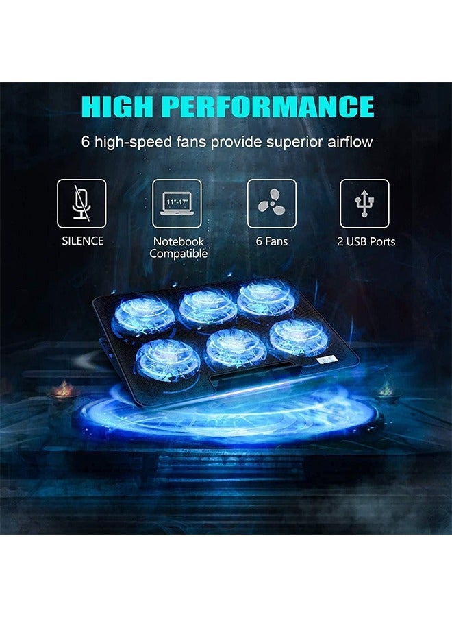 Laptop Cooling Pad, Laptop Cooler Stand with 6 Quiet Cooling Fans and 6 Height Adjustable Dual USB Powered Gaming Laptop Cooling Stand for 12-17 Inch Laptop Computer - Image 2
