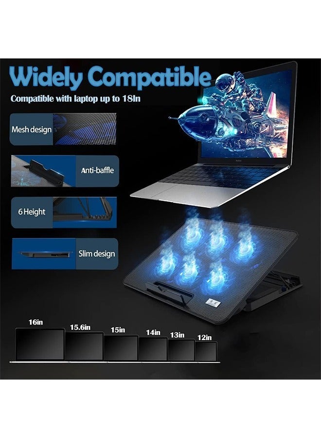 Laptop Cooling Pad, Laptop Cooler Stand with 6 Quiet Cooling Fans and 6 Height Adjustable Dual USB Powered Gaming Laptop Cooling Stand for 12-17 Inch Laptop Computer - Image 4