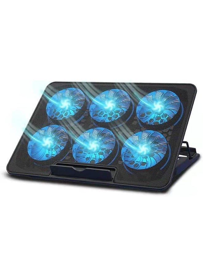 Laptop Cooling Pad, Laptop Cooler Stand with 6 Quiet Cooling Fans and 6 Height Adjustable Dual USB Powered Gaming Laptop Cooling Stand for 12-17 Inch Laptop Computer - Image 1
