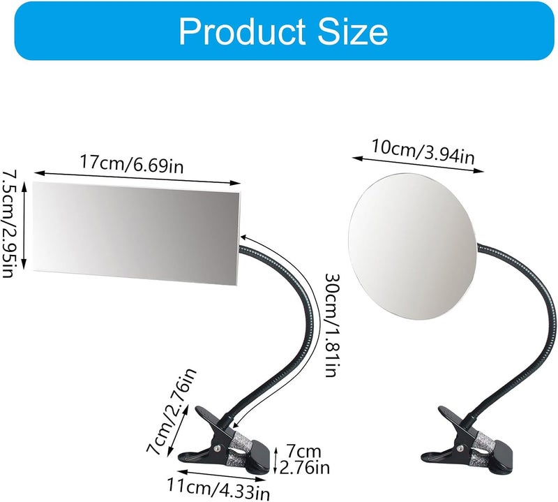 Flexible Rectangle/Round Makeup Mirrored with Adjustable Clip for Personally and Desk Rear View Observation Mirrored - Image 3
