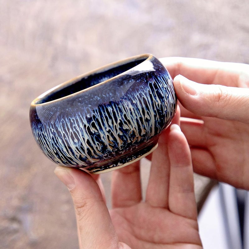 CmengAo Tenmokus Tea Cups Jianzhan Ceramic Teacup Traditional Chinese Tea Cups Set of 2 Starry Sky Glaze Porcelain Tea Bowls for Tea and Coffee 44 OZ - Image 2