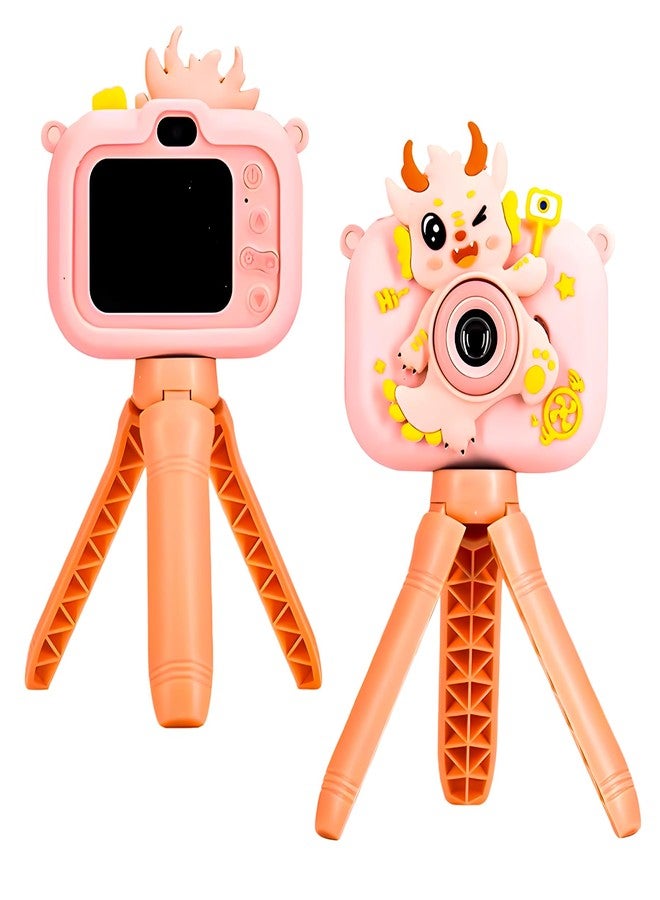 ويش كي كاميرا رقمية للأطفال من ويشكي، بتصميم ديناصور، شاشة 2 بوصة تدعم بطاقة ذاكرة SD سعة 4 جيجابايت، مسجل صور/فيديو مع ألعاب، لون وردي، للأولاد من عمر 8 إلى 10 سنوات، هدية ممتعة للأولاد والبنات - Image 1