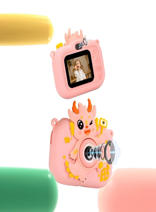 ويش كي كاميرا رقمية للأطفال من ويشكي، بتصميم ديناصور، شاشة 2 بوصة تدعم بطاقة ذاكرة SD سعة 4 جيجابايت، مسجل صور/فيديو مع ألعاب، لون وردي، للأولاد من عمر 8 إلى 10 سنوات، هدية ممتعة للأولاد والبنات - Image 4