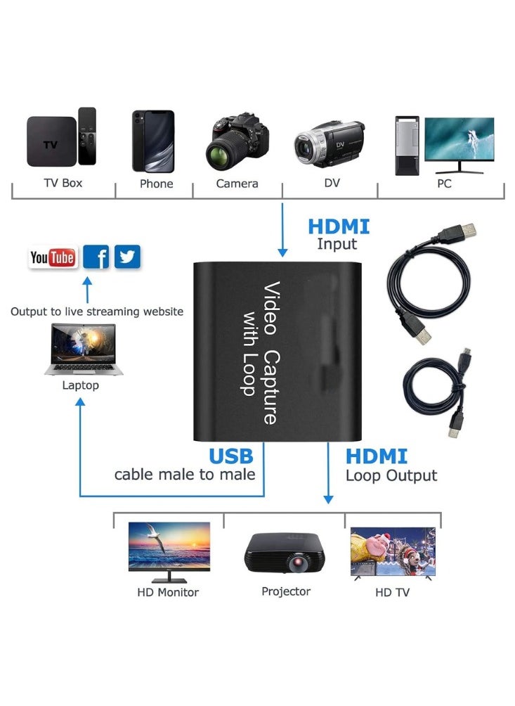 Generic - 4K HDMI Video Capture Card with Loop Out - 1080P HD Game Capture for Live Streaming & Conference - Image 1
