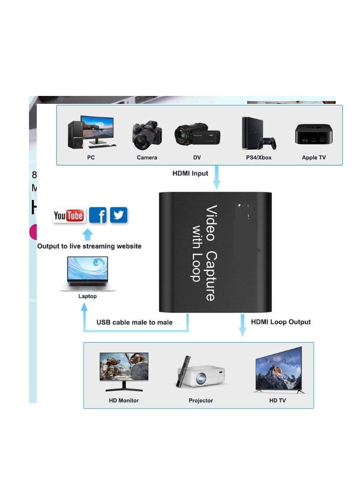 Generic - 4K HDMI Video Capture Card with Loop Out - 1080P HD Game Capture for Live Streaming & Conference - Image 1