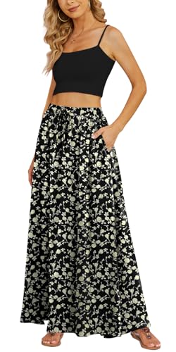 Yincro Women's Flowy Maxi Skirt Summer Pleated High Waisted Casual Long Skirts with Pockets (Rose Beige on Black, XL) - Image 5