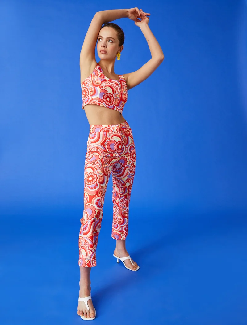 كوتون Crop Floral Printed Trousers