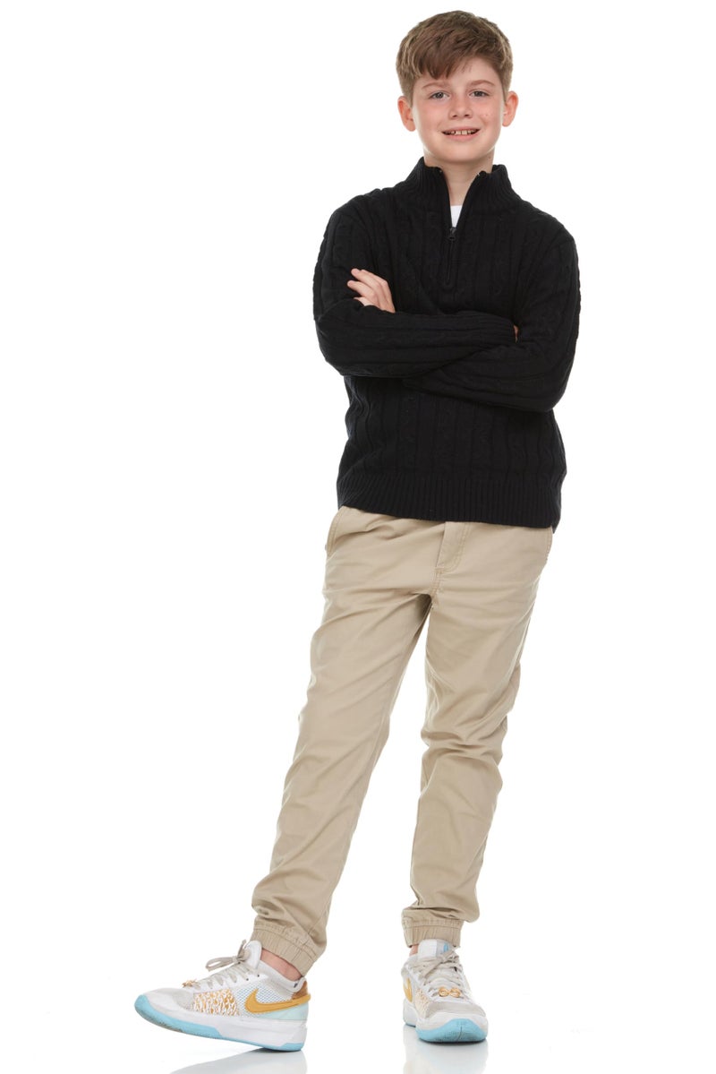 Sezzit Boys Quarter Zip Cable Knit Sweater â€“ Classic Warm Pullover for Kids.Perfect for School, Chirtmas, Fall and Winter. Black, Navy, Red - Image 2