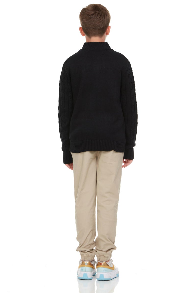 Sezzit Boys Quarter Zip Cable Knit Sweater â€“ Classic Warm Pullover for Kids.Perfect for School, Chirtmas, Fall and Winter. Black, Navy, Red - Image 4
