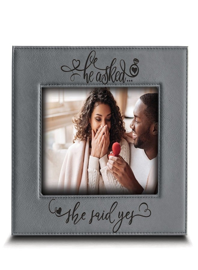 BELLA BUSTA-He asked... She said YES-Custom Wedding Proposal Keepsake- Engagement Leather Photo Frame(5x7 Horizontal) - Image 1