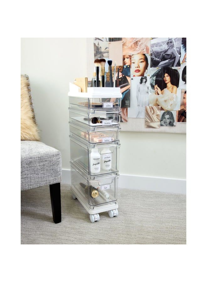 InterDesign iDesign The Sarah Tanno Collection 5-Drawer Stacking Cosmetic Organizer Cart, Clear and White - Image 2
