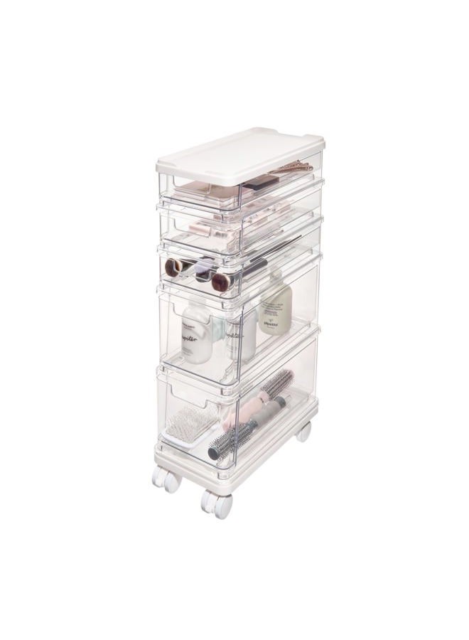 InterDesign iDesign The Sarah Tanno Collection 5-Drawer Stacking Cosmetic Organizer Cart, Clear and White - Image 1