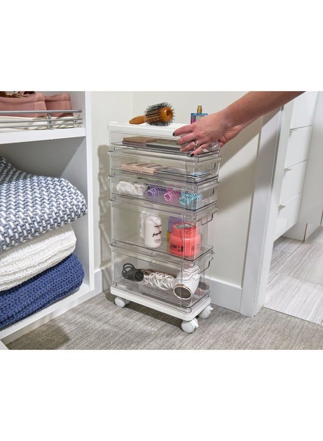InterDesign iDesign The Sarah Tanno Collection 5-Drawer Stacking Cosmetic Organizer Cart, Clear and White - Image 3