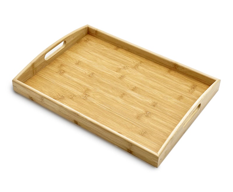Bam Boo Natural Bamboo Serving Tray Extra Large Rectangular with Handles for Food Drinks Storage Decor Vanity Breakfast Parties Weddings Picnics20 x 13 x 235 Natural