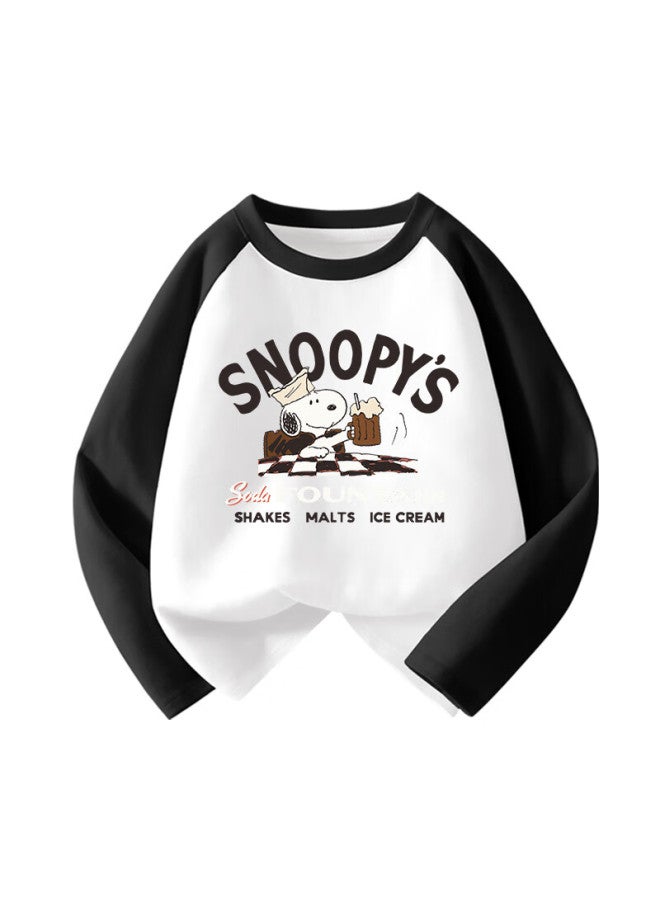 Snoopy Kids T-shirt Boys And Girls Cotton Long Sleeve Base Shirt Spring New Cheers Black 120