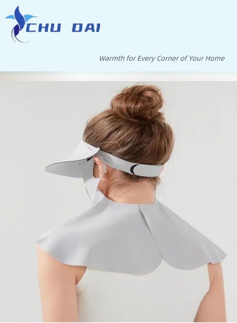 CHU DAI UV Face Cover UPF 50+ Women Summer Face Covering Detachable All-in-one Sun Hat Outdoor Cycling Hiking(light grey) - Image 3