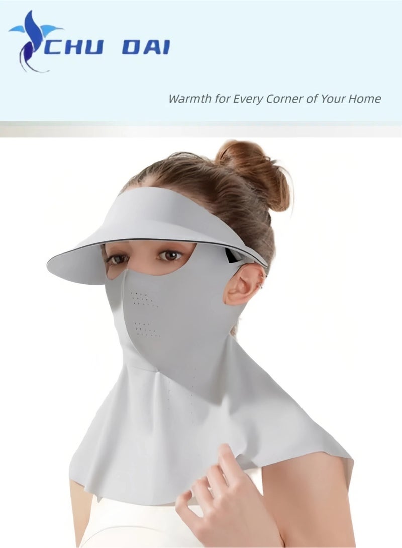 CHU DAI UV Face Cover UPF 50+ Women Summer Face Covering Detachable All-in-one Sun Hat Outdoor Cycling Hiking(light grey) - Image 2