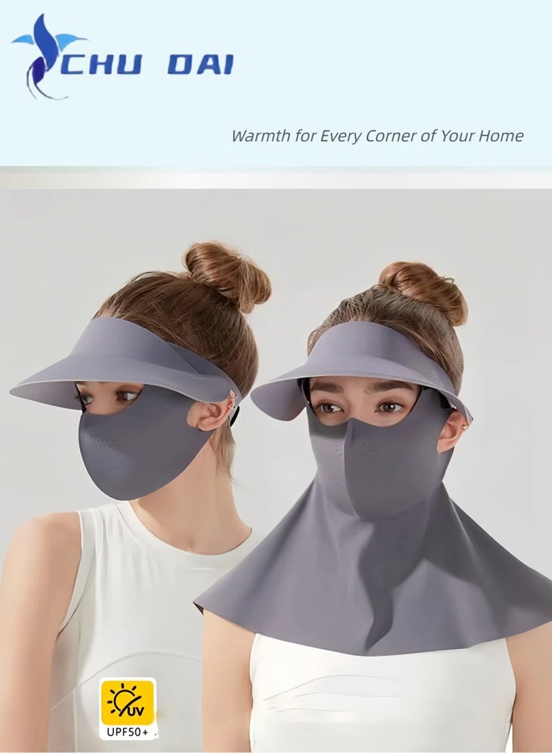 CHU DAI UV Face Cover UPF 50+ Women Summer Face Covering Detachable All-in-one Sun Hat Outdoor Cycling Hiking(light grey) - Image 5