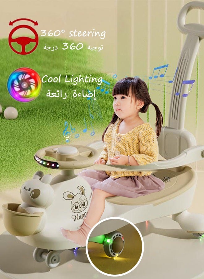 Loquat Ride On Toys Children's Swing Car With Music And Lighting Children's Toys Raise The Backrest Height Push Handle With Guardrail Anti Rollover Suitable For Children Aged 1-6 Boys And Girls - Image 1