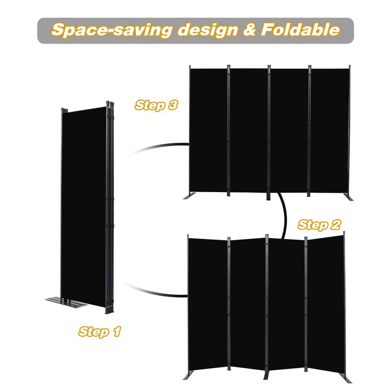CHOSENM Room Divider, 4 Panel Folding Privacy Screens with Wider Feet, 6 Ft Portable Room Partition for Room Separator, Room Divider Panel 88" W X 71" H, Partition Room Dividers Freestandingï¼ŒBlack - Image 5