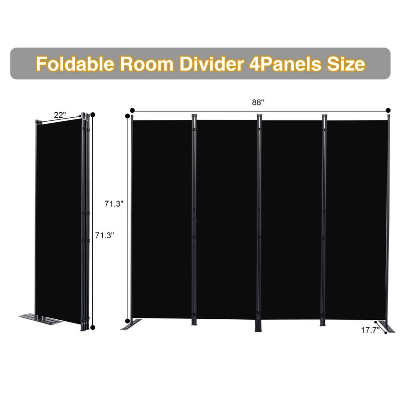 CHOSENM Room Divider, 4 Panel Folding Privacy Screens with Wider Feet, 6 Ft Portable Room Partition for Room Separator, Room Divider Panel 88" W X 71" H, Partition Room Dividers Freestandingï¼ŒBlack - Image 2