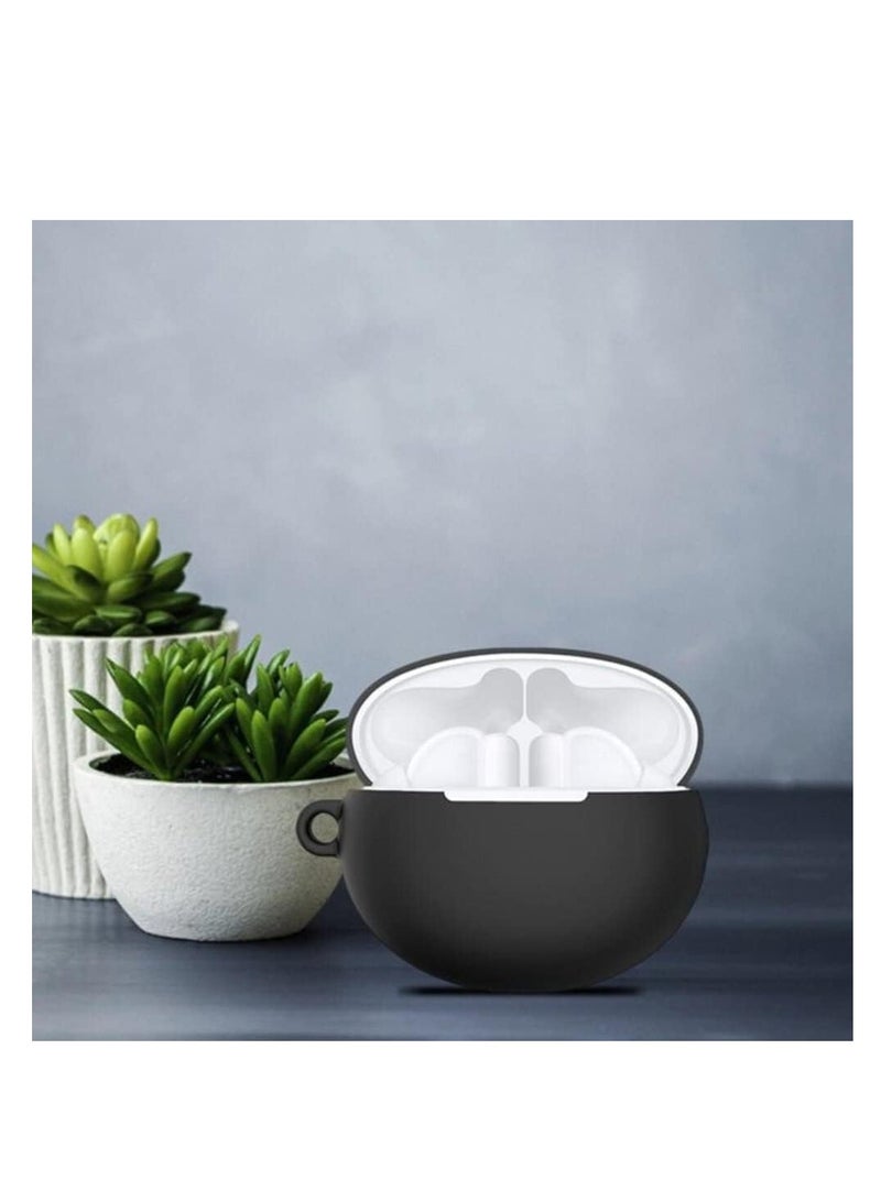 Silicone Case Compatible with Huawei FreeBuds 5i/6i/ Earbuds, Soft Silicone Protective Case Cover, Shockproof Sleeve with Carabiner (Black) - Image 2