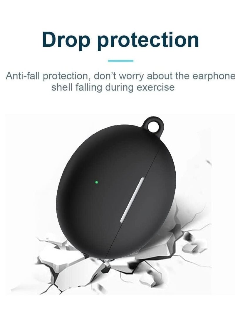 Silicone Case Compatible with Huawei FreeBuds 5i/6i/ Earbuds, Soft Silicone Protective Case Cover, Shockproof Sleeve with Carabiner (Black) - Image 3