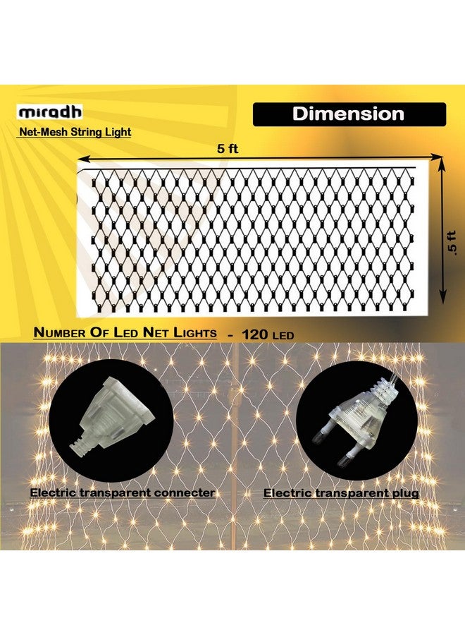 MIRADH Led Net Mesh String Lights - Diwali Lights for Decoration for Home Diwali Lights for Home Decoration led Lights ganpati Decoration Items for Home 5ft x 5ft 120 LEDs (8 Mode Warm-White) - Image 2