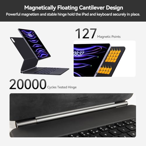 AUSDOM iPad Air 13 Inch Case Keyboard (M3/M2, 2025/2024) & iPad Pro 12.9 inch (3/4/5/6th Gen): Magnetic Floating Magic-Style Bluetooth Keyboard Case with Smart Trackpad, Easy-Set Floating Cantilever Stand - Image 3