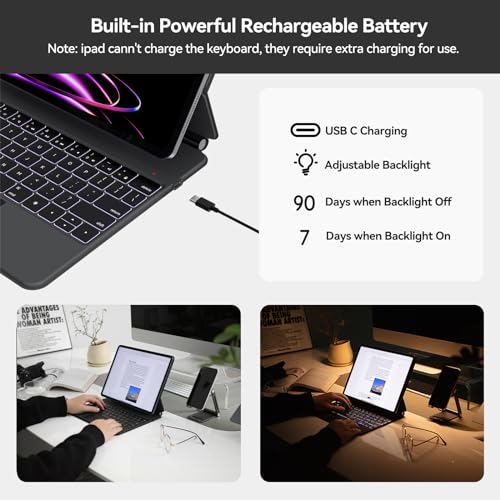 AUSDOM iPad Air 13 Inch Case Keyboard (M3/M2, 2025/2024) & iPad Pro 12.9 inch (3/4/5/6th Gen): Magnetic Floating Magic-Style Bluetooth Keyboard Case with Smart Trackpad, Easy-Set Floating Cantilever Stand - Image 5