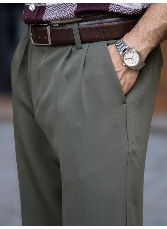 Maniac Maniac Mens Solid Mist Green Woven Fabric Korean Trouser  - Image 2