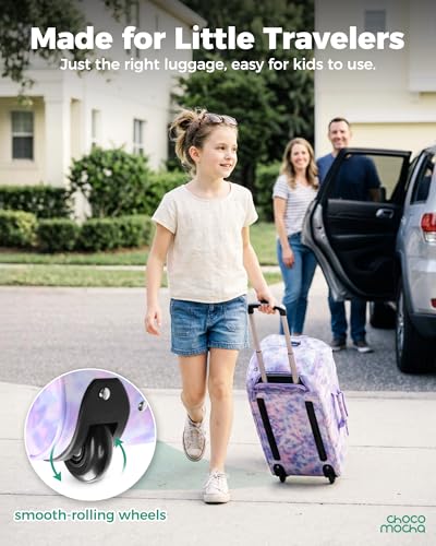 Choco Mocha Girls Suitcase with Wheels, Kids Rolling Duffle Bag Luggage for Travel 22inch, Gradual Pink - Image 2